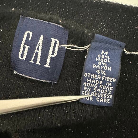 Gap Wrap Top Womens M Black Sparkle Wool Blend Knit Short Sleeve Cropped V-Neck - Picture 5 of 6